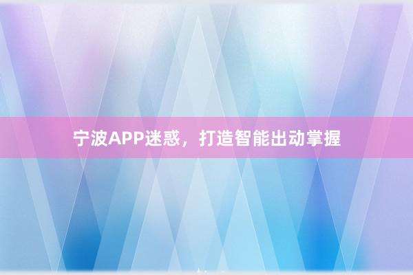 宁波APP迷惑,打造智能出动掌握
